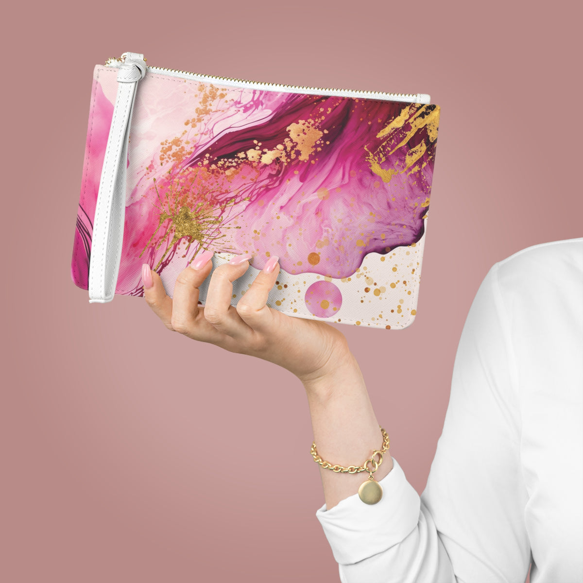 Pink Fuschia Magenta & Gold Clutch Bag (Original)