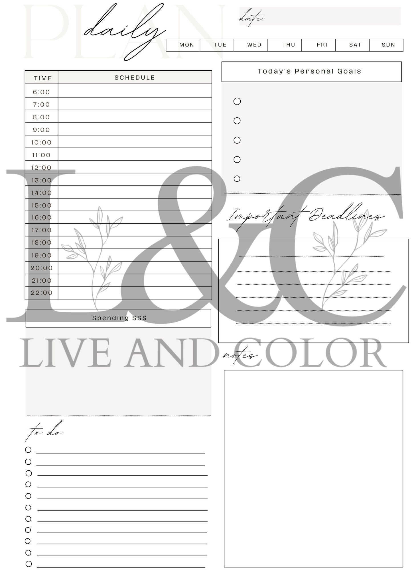 Daily Plan Digital Download