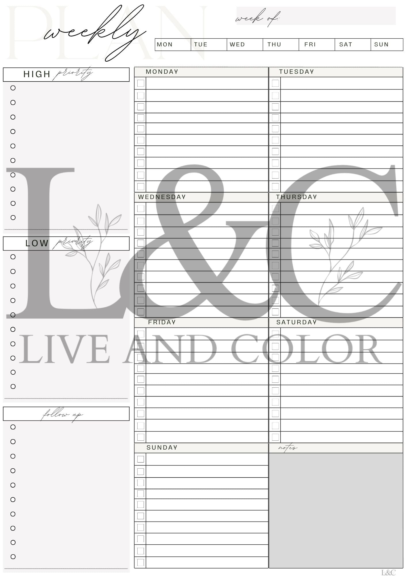Weekly Plan Digital Download