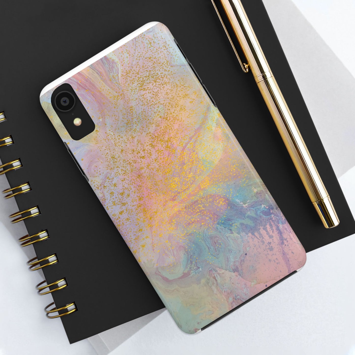 Phone Case - Pastel Rainbow & Gold Watercolor Design