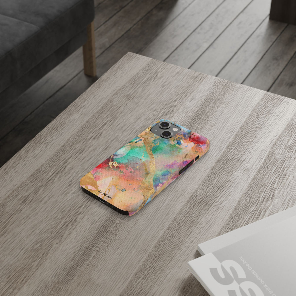 Pastel Rainbow & Gold Watercolor Slim Phone Case