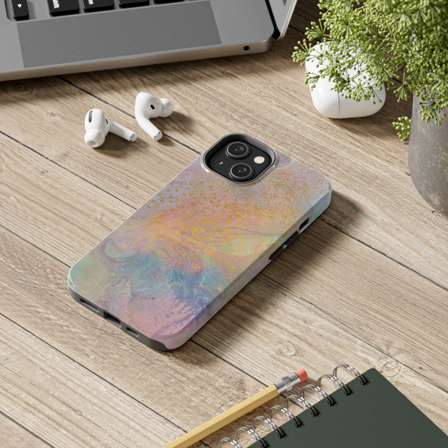 Phone Case - Pastel Rainbow & Gold Watercolor Design