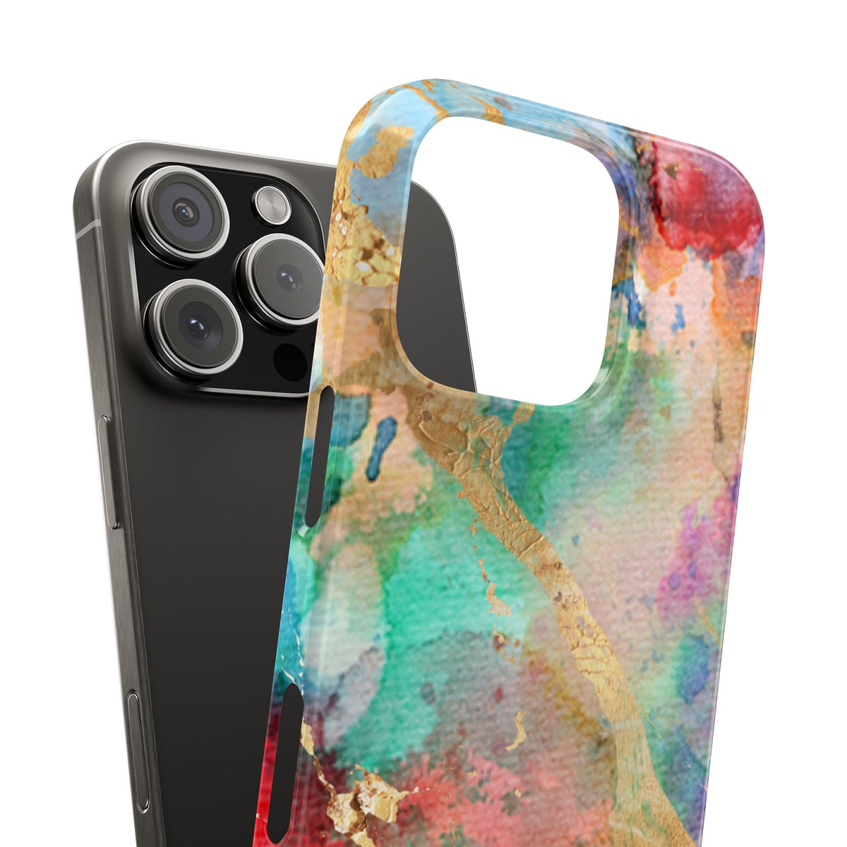 Pastel Rainbow & Gold Watercolor Slim Phone Case