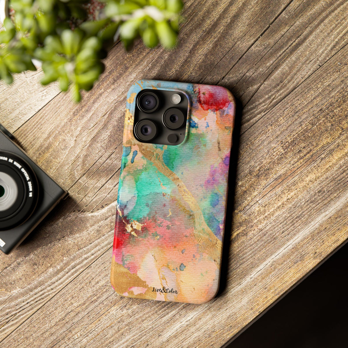 Pastel Rainbow & Gold Watercolor Slim Phone Case