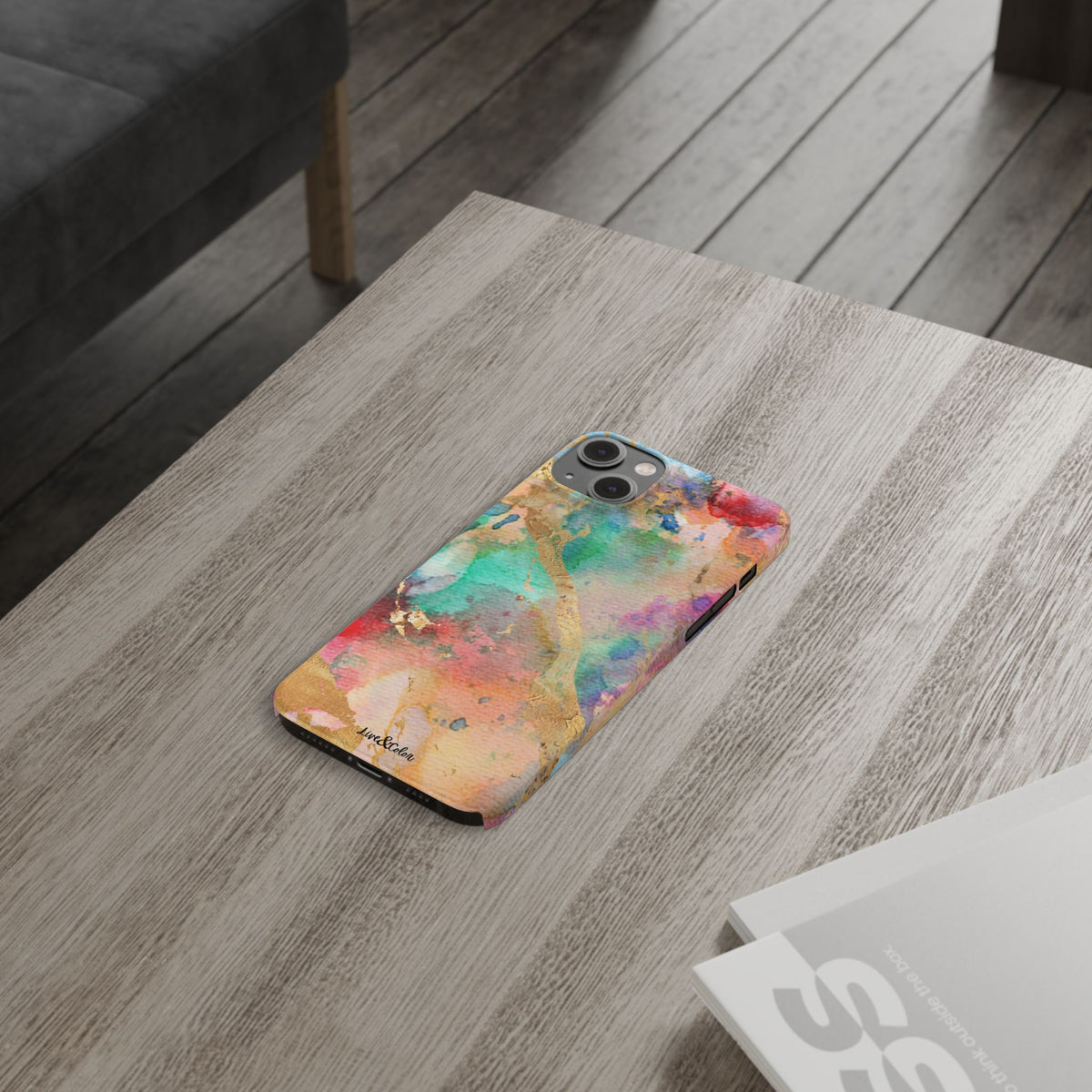 Pastel Rainbow & Gold Watercolor Slim Phone Case