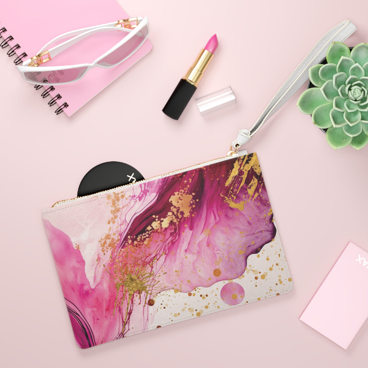 Pink Fuschia Magenta & Gold Clutch Bag (Original)