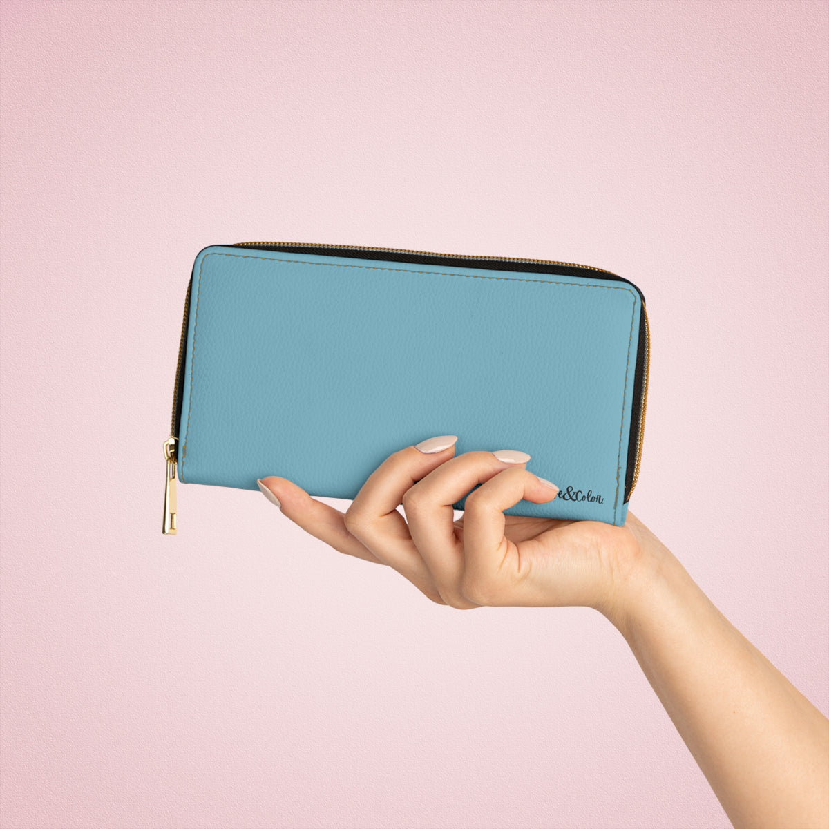 Sky Blue Minimalist Zip-Around Wallet