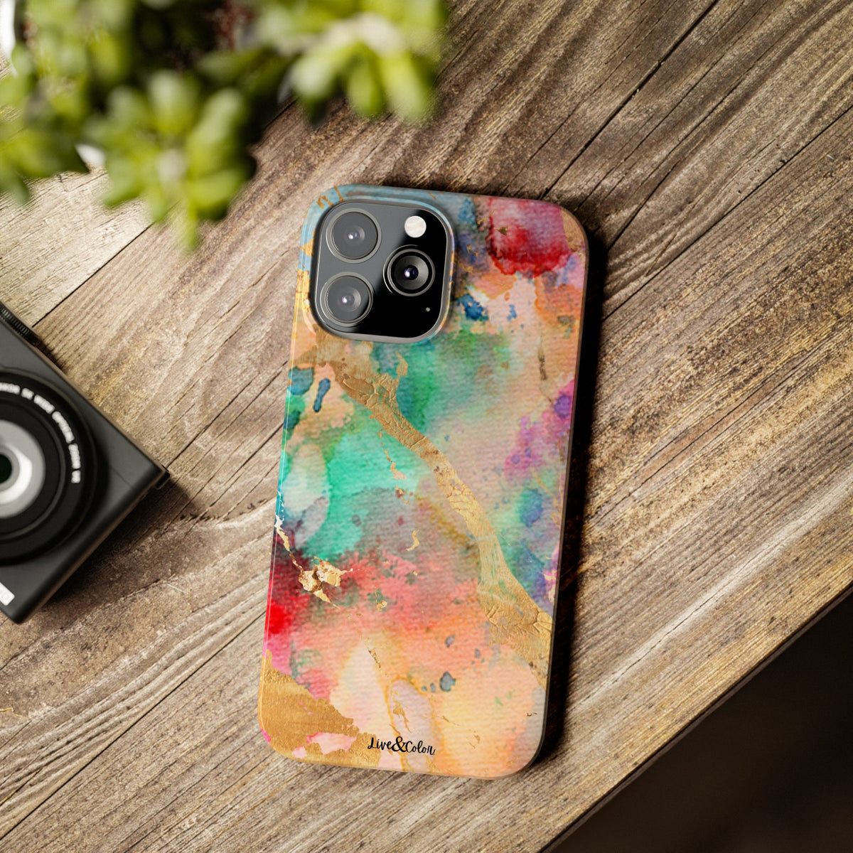 Pastel Rainbow & Gold Watercolor Slim Phone Case