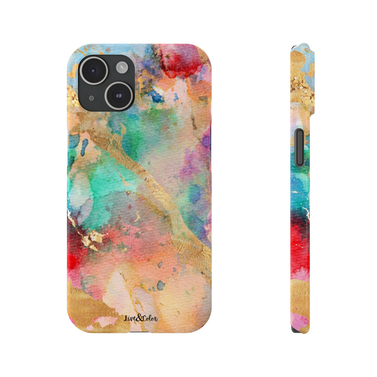 Pastel Rainbow & Gold Watercolor Slim Phone Case