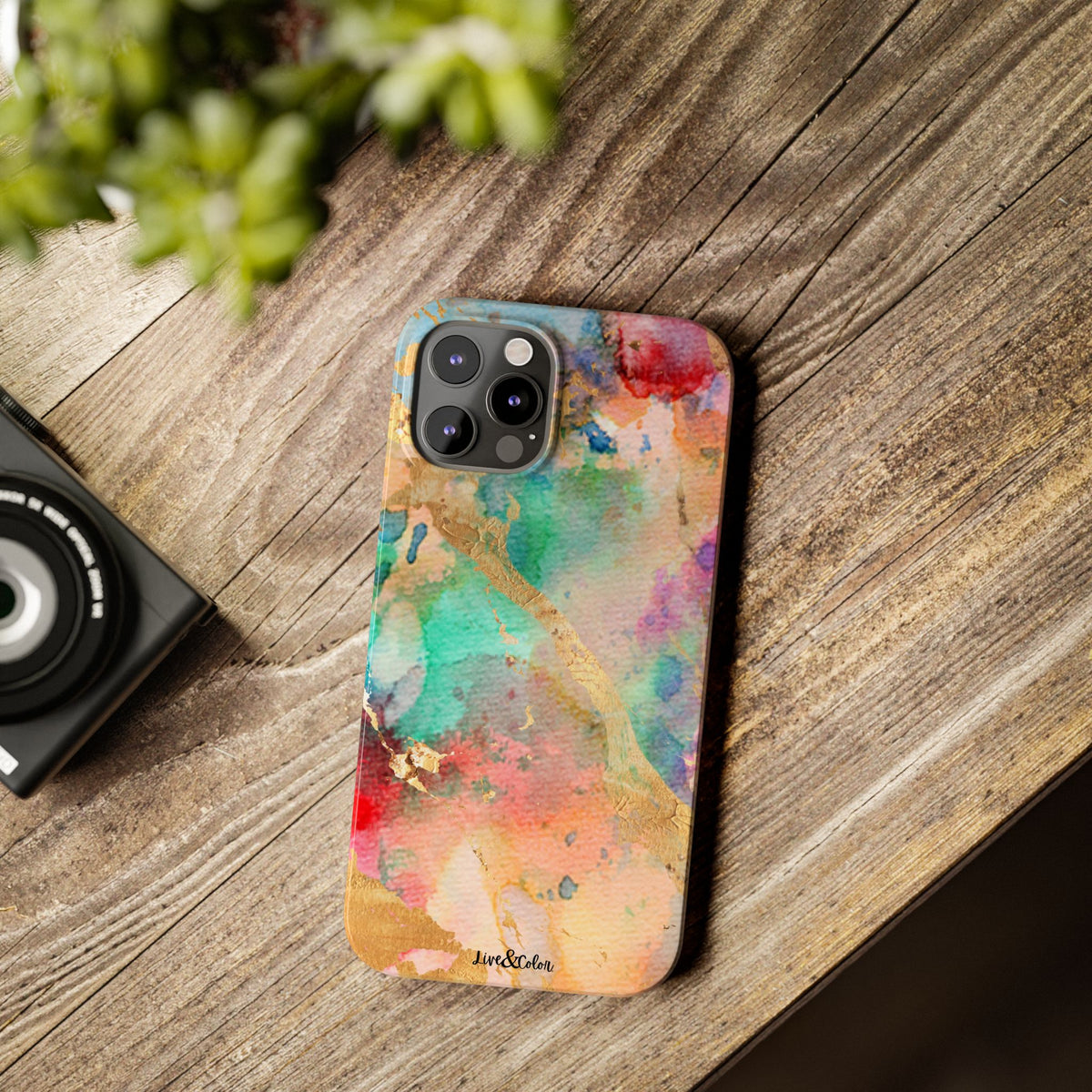 Pastel Rainbow & Gold Watercolor Slim Phone Case