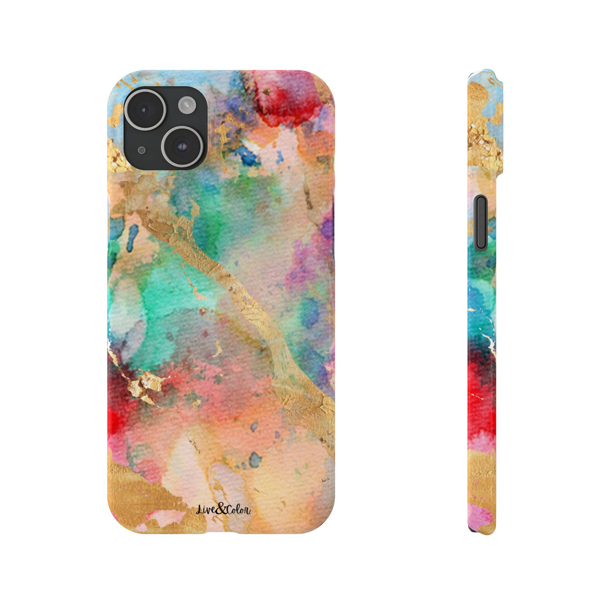 Pastel Rainbow & Gold Watercolor Slim Phone Case
