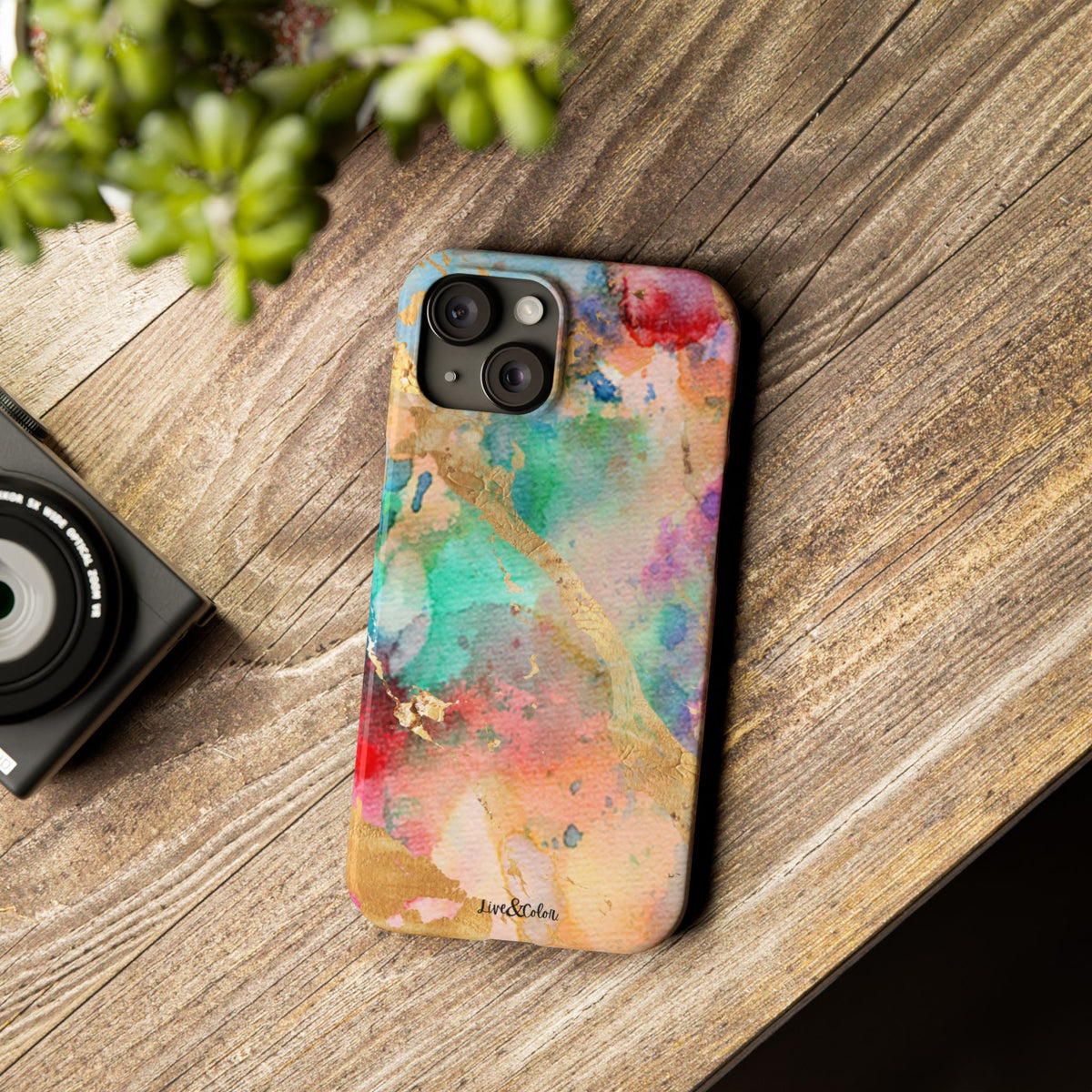 Pastel Rainbow & Gold Watercolor Slim Phone Case