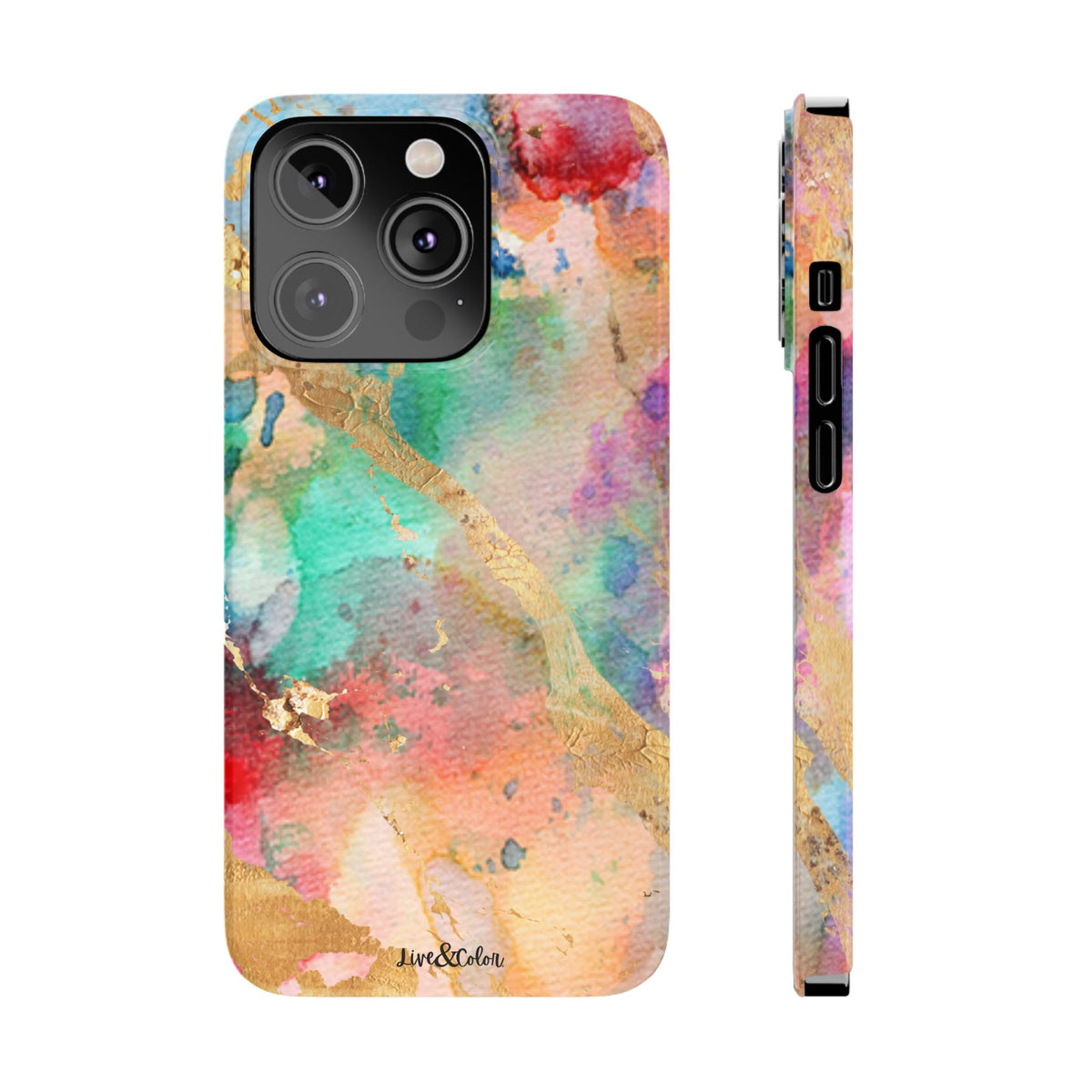 Pastel Rainbow & Gold Watercolor Slim Phone Case