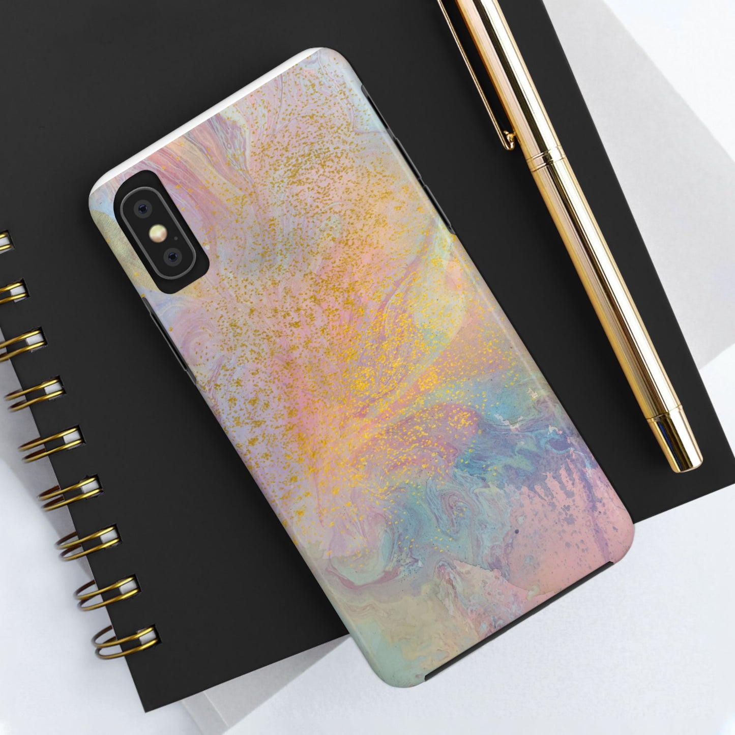 Phone Case - Pastel Rainbow & Gold Watercolor Design