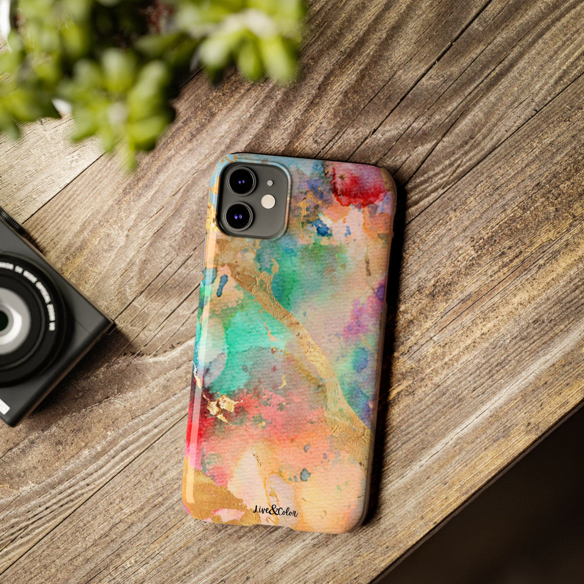 Pastel Rainbow & Gold Watercolor Slim Phone Case