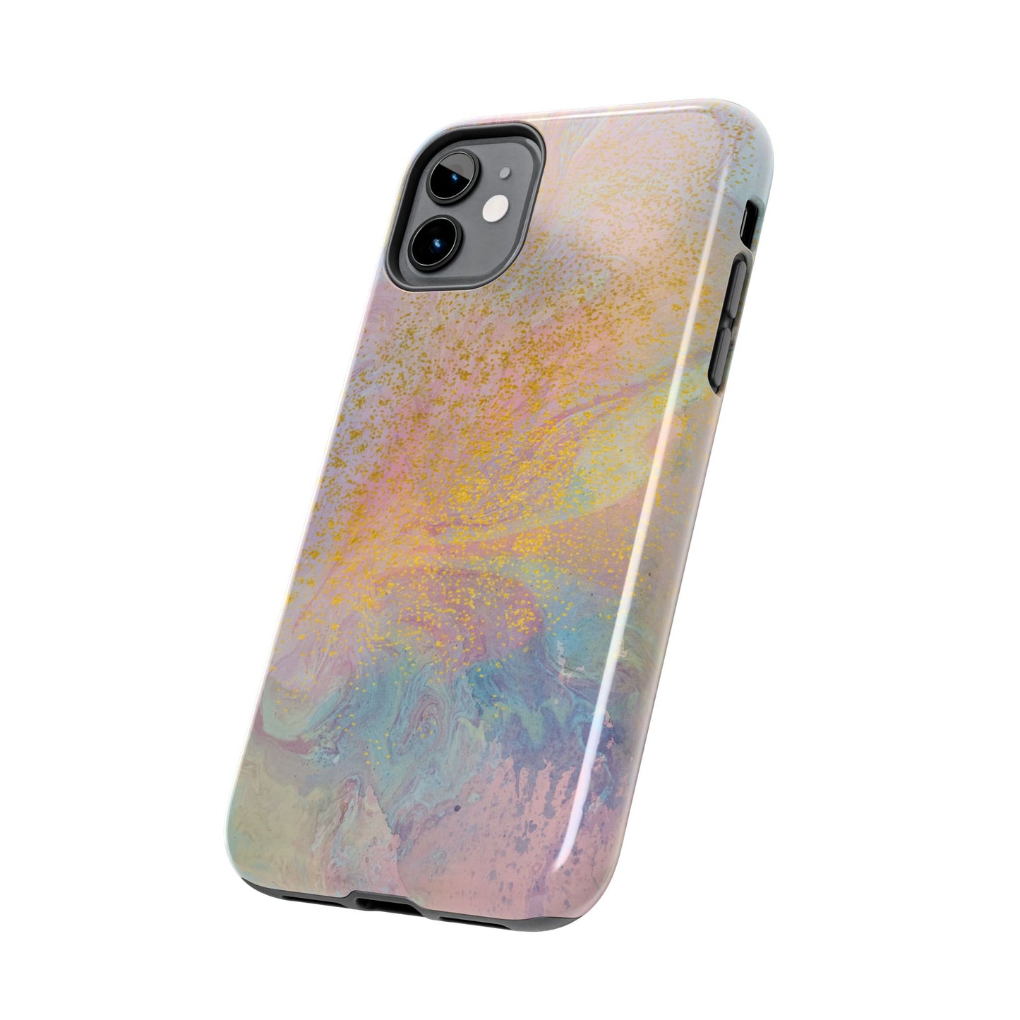 Phone Case - Pastel Rainbow & Gold Watercolor Design
