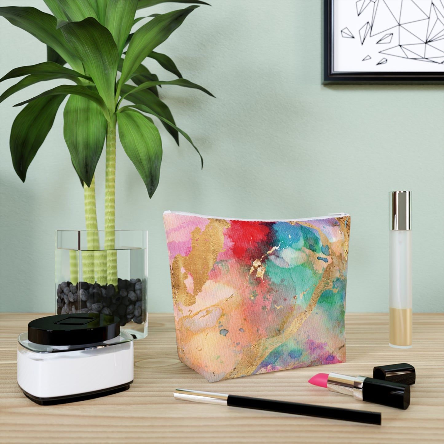 Watercolor & Gold Makeup Bag