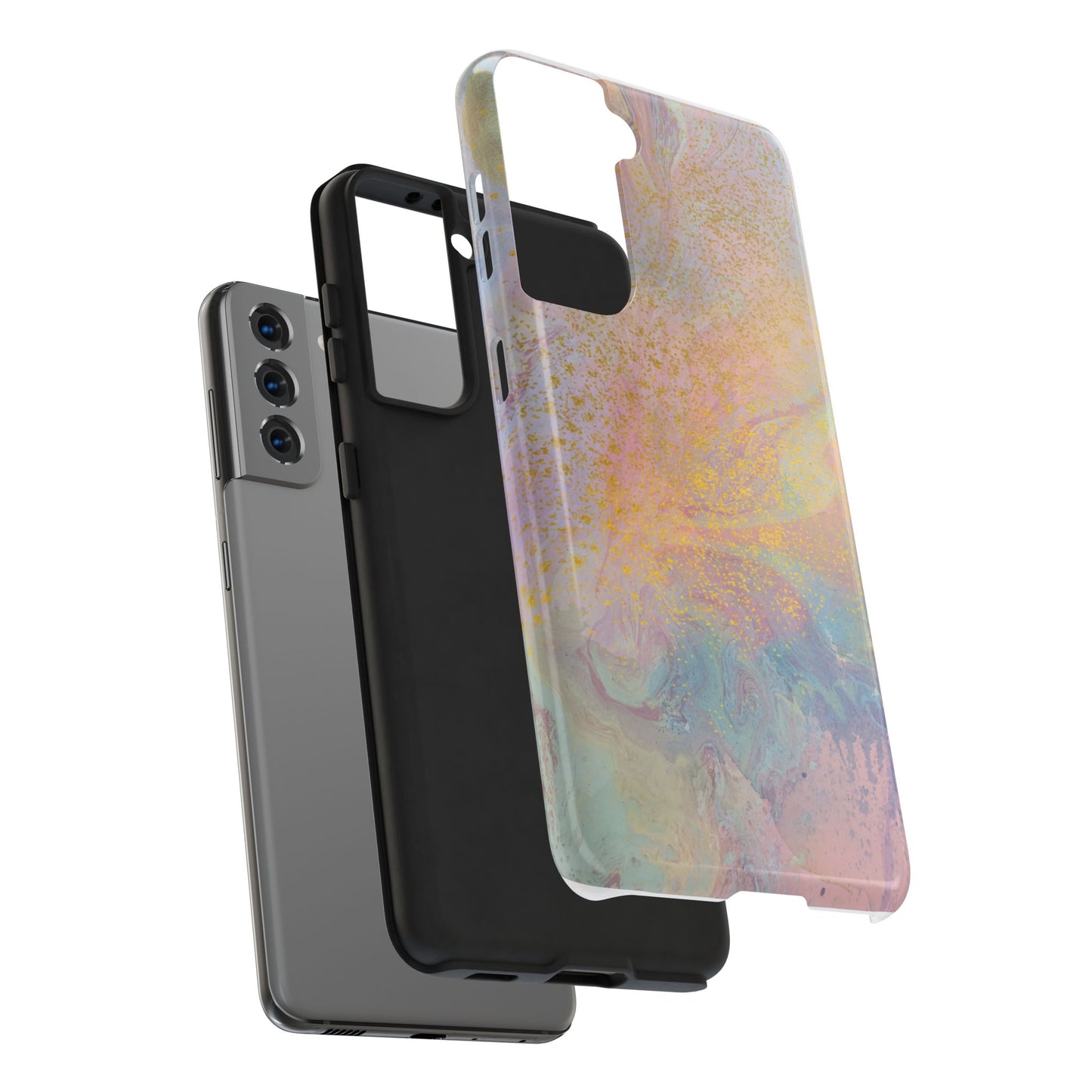 Phone Case - Pastel Rainbow & Gold Watercolor Design