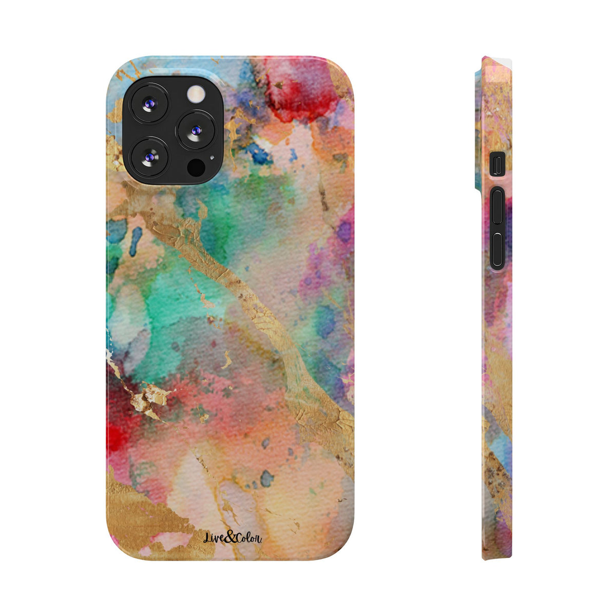 Pastel Rainbow & Gold Watercolor Slim Phone Case