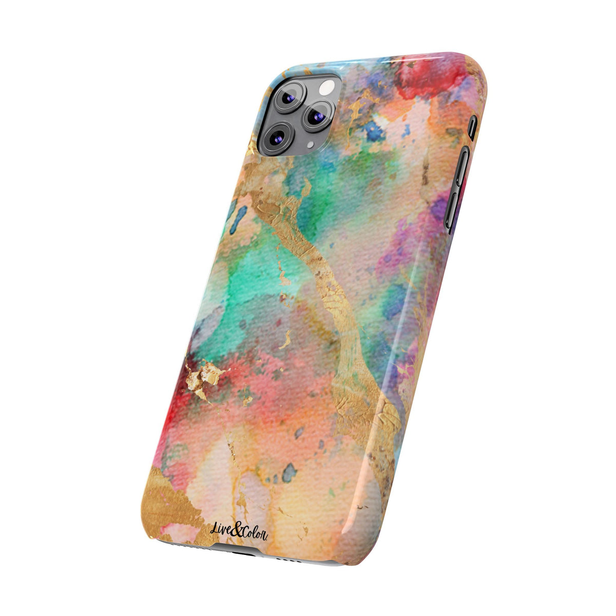 Pastel Rainbow & Gold Watercolor Slim Phone Case