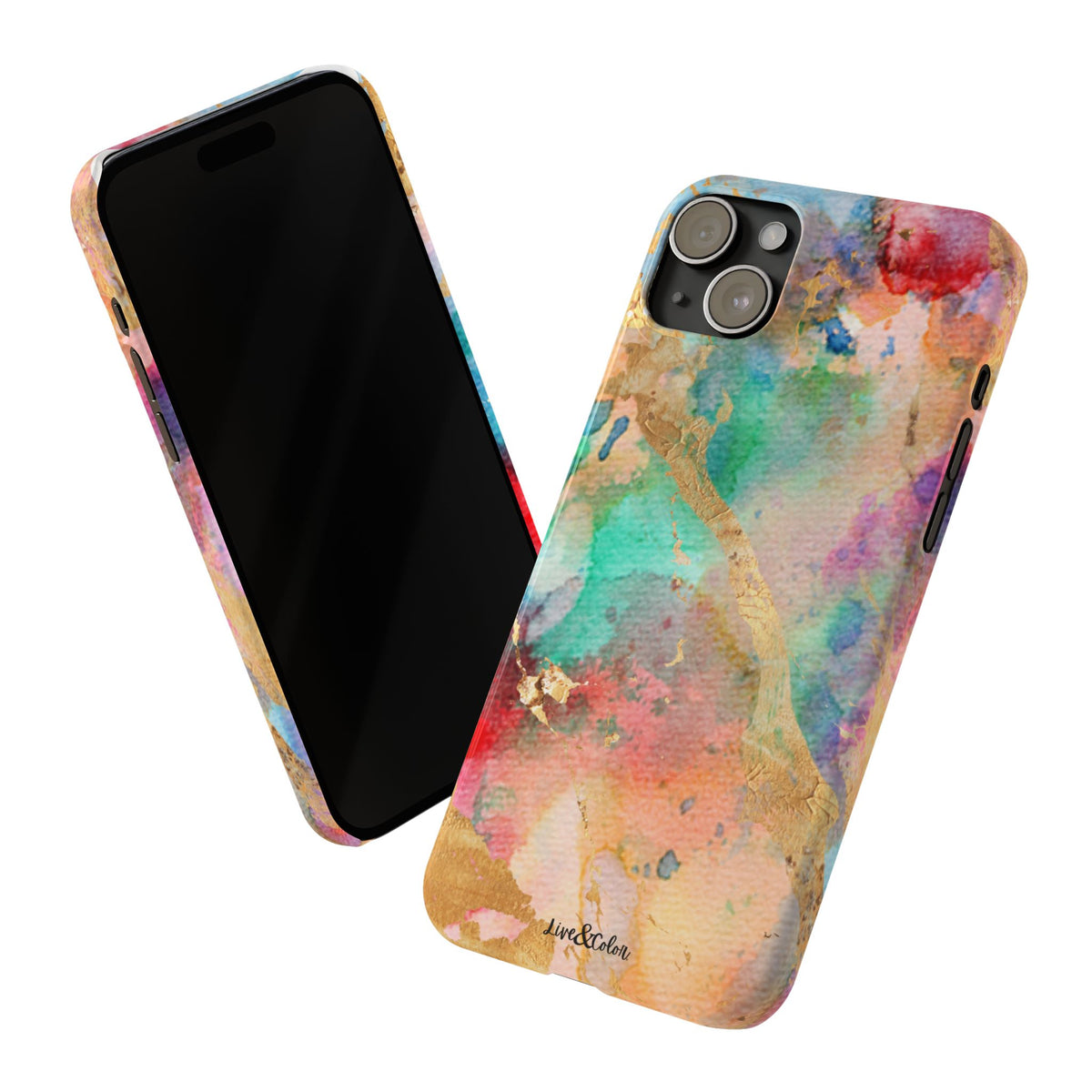 Pastel Rainbow & Gold Watercolor Slim Phone Case