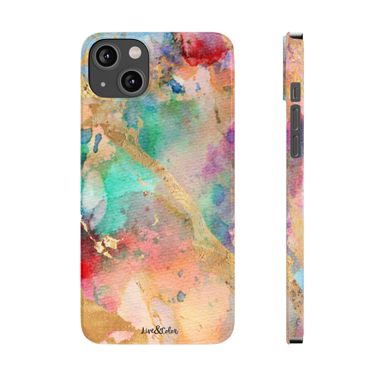 Pastel Rainbow & Gold Watercolor Slim Phone Case