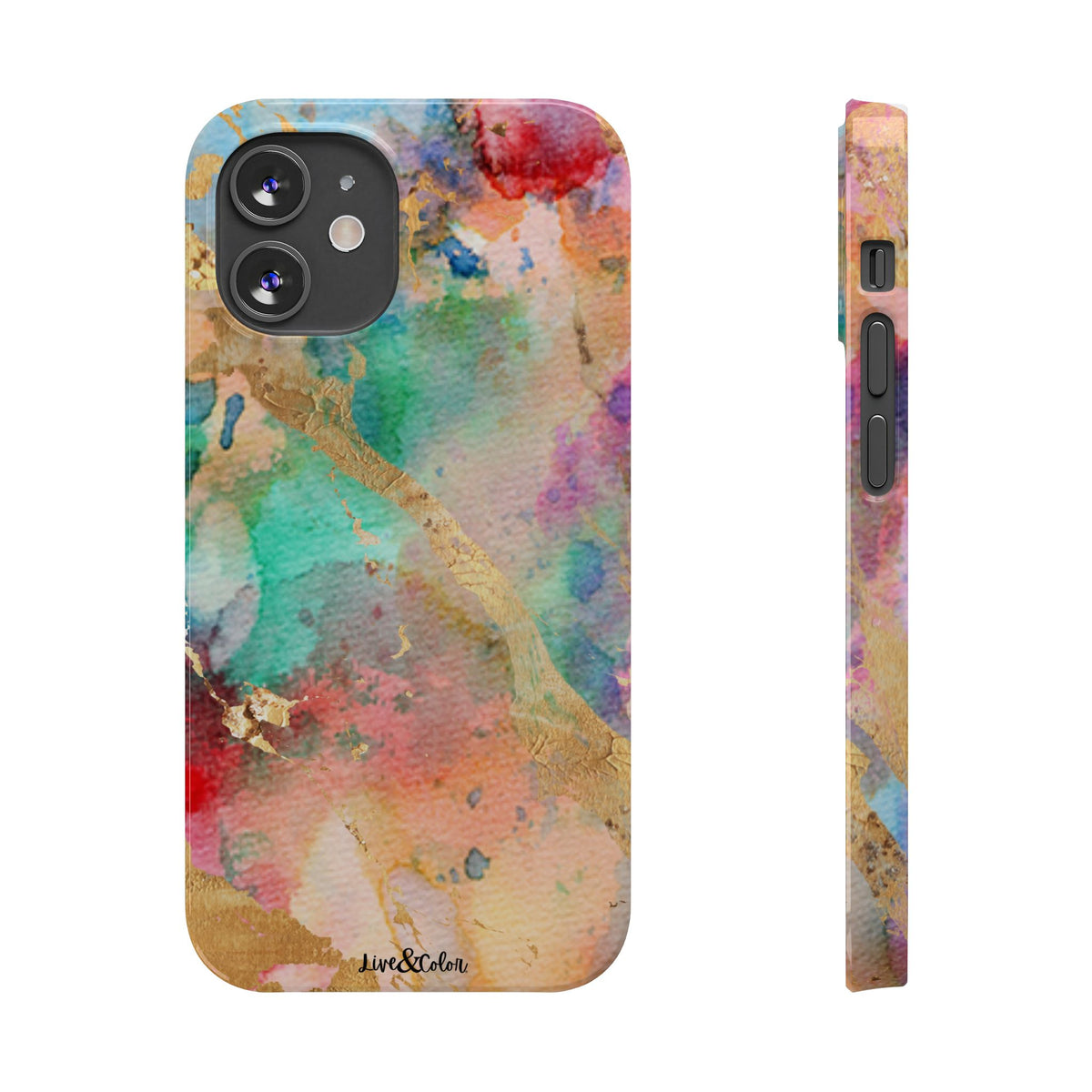 Pastel Rainbow & Gold Watercolor Slim Phone Case