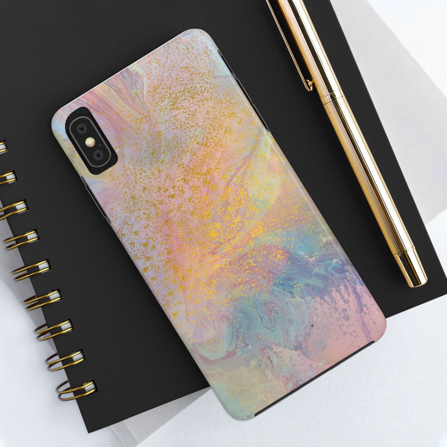 Phone Case - Pastel Rainbow & Gold Watercolor Design
