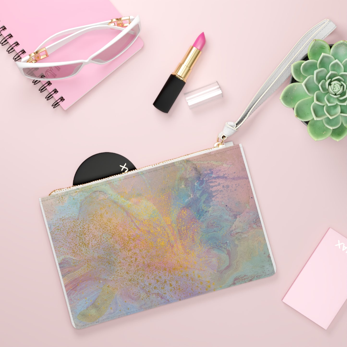 Rainbow Clutch Bag - Pastel & Gold Design