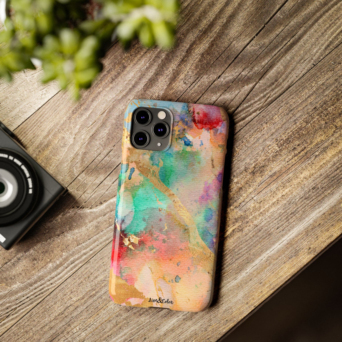 Pastel Rainbow & Gold Watercolor Slim Phone Case