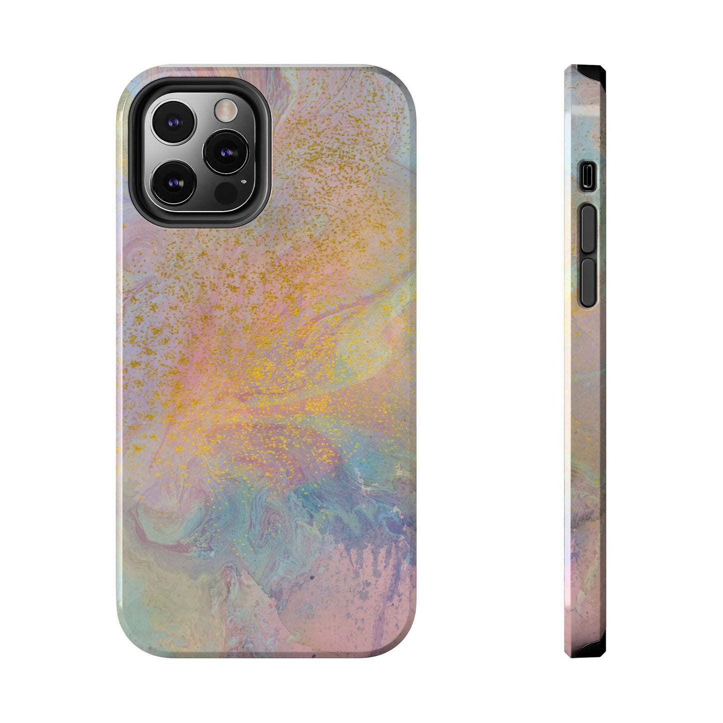 Phone Case - Pastel Rainbow & Gold Watercolor Design