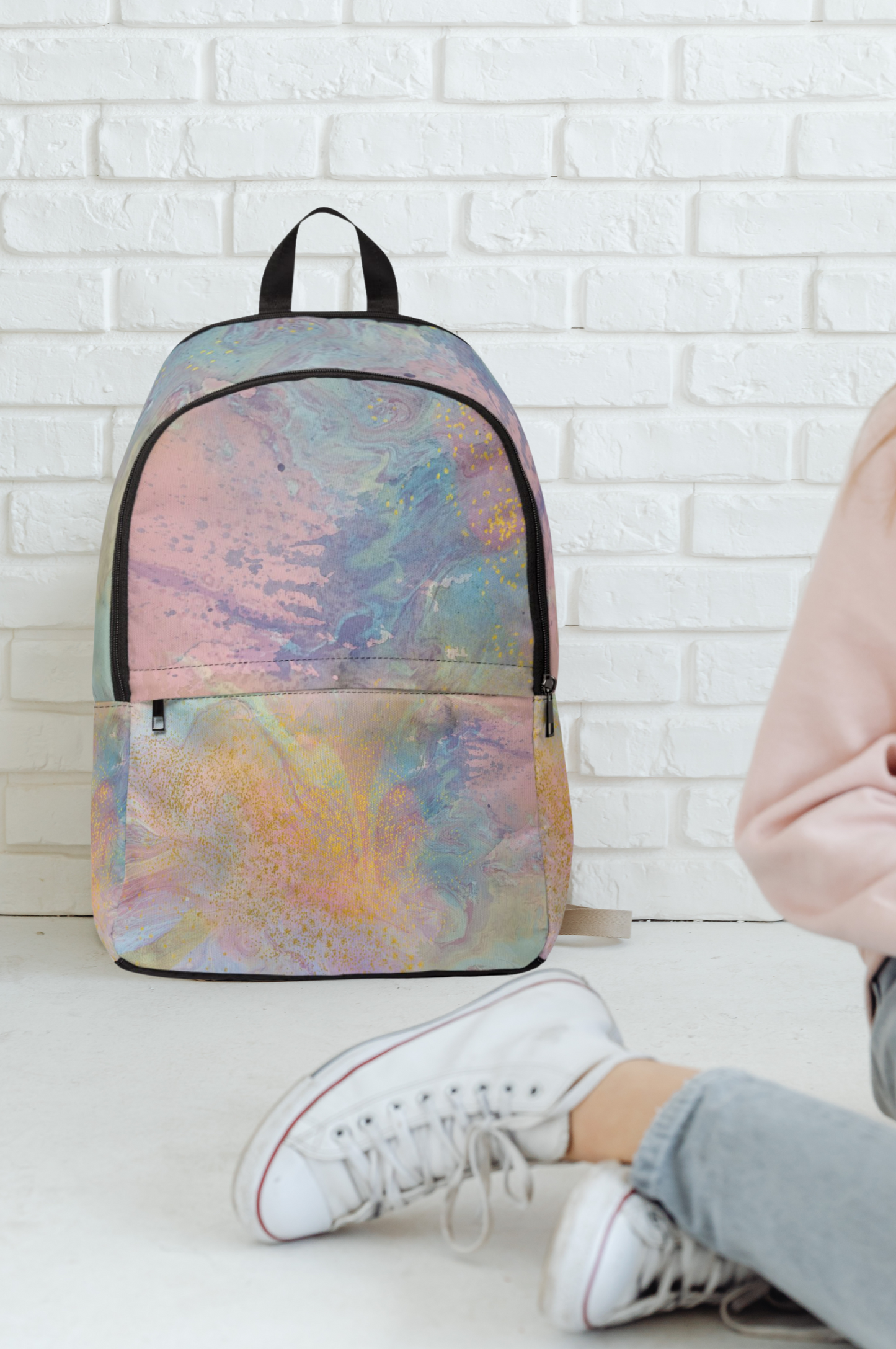Pastel Rainbow & Gold Watercolor Backpack