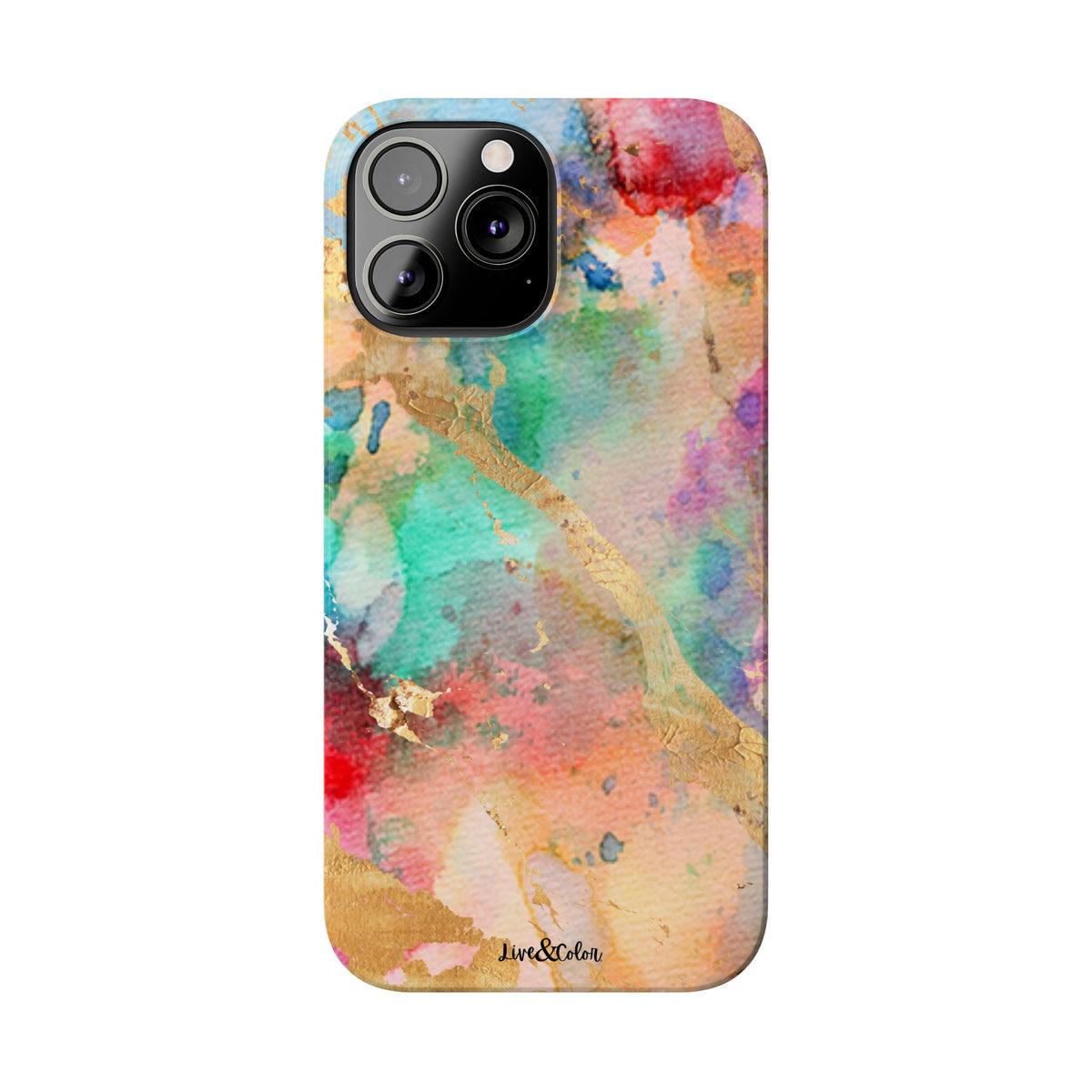 Pastel Rainbow & Gold Watercolor Slim Phone Case