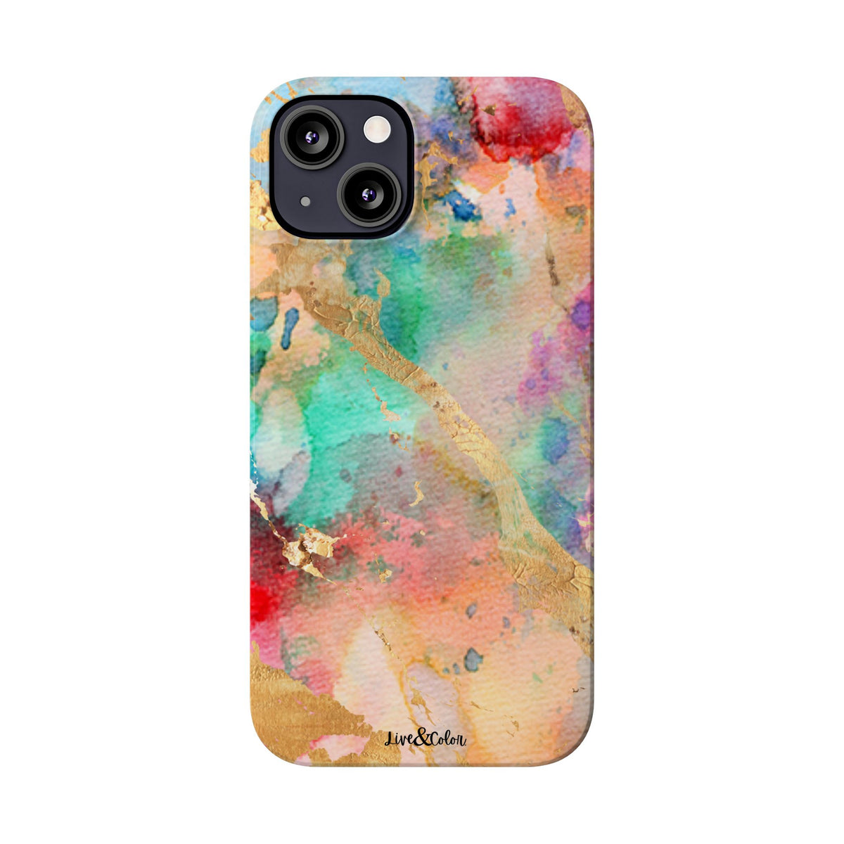 Pastel Rainbow & Gold Watercolor Slim Phone Case