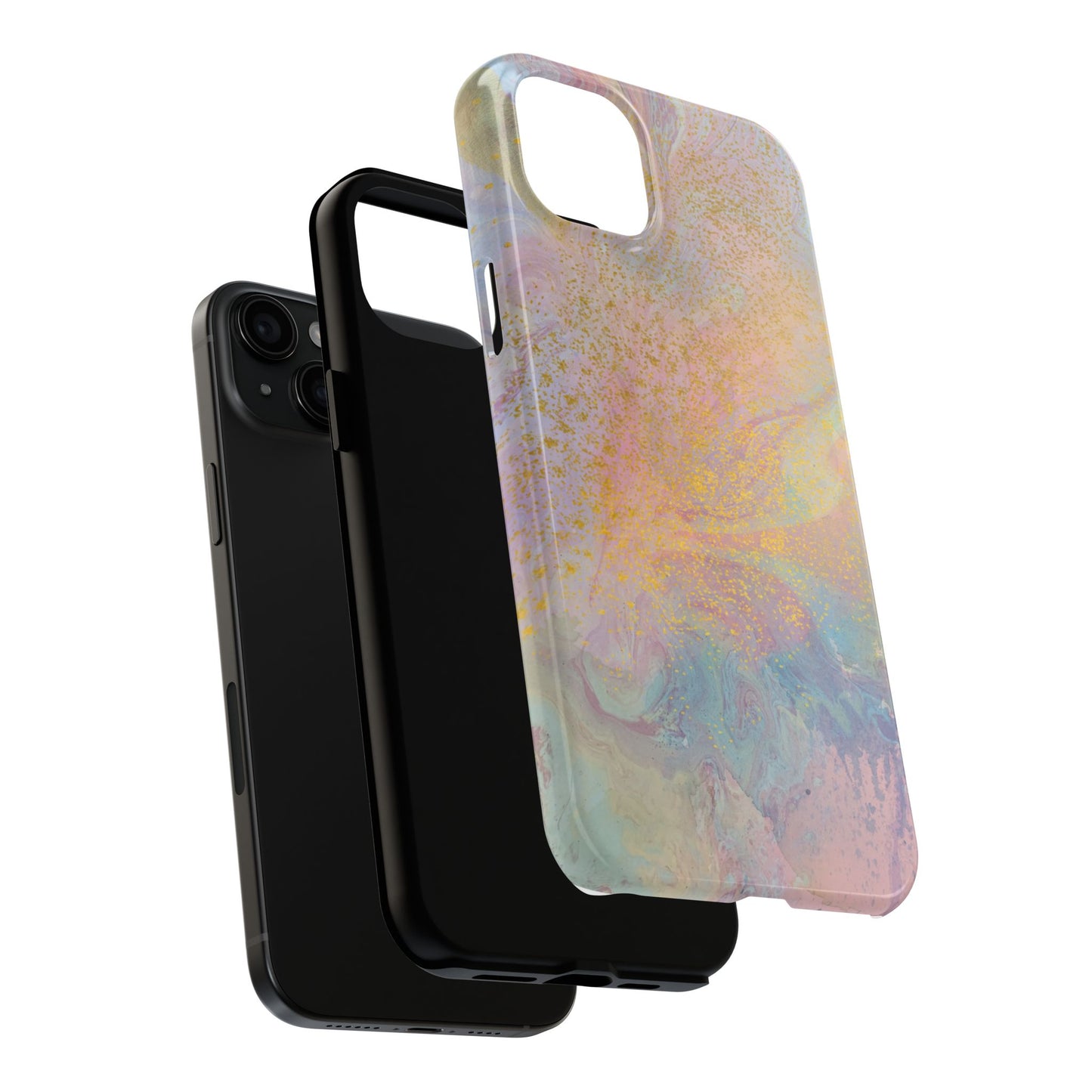 Phone Case - Pastel Rainbow & Gold Watercolor Design