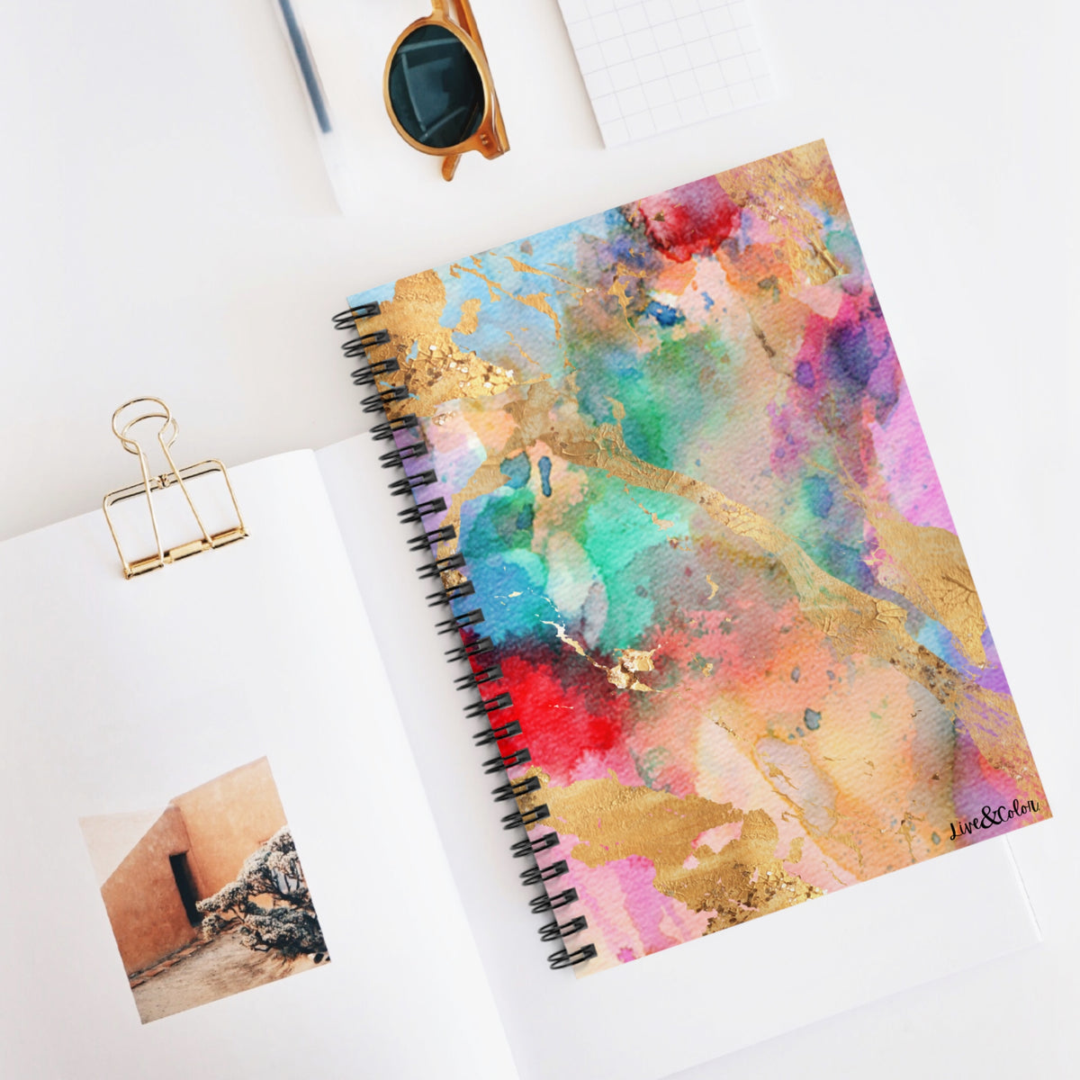 Watercolor & Gold Foil Spiral Bound Journal