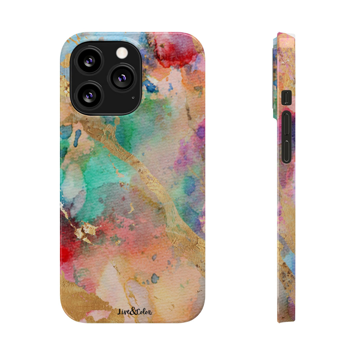 Pastel Rainbow & Gold Watercolor Slim Phone Case