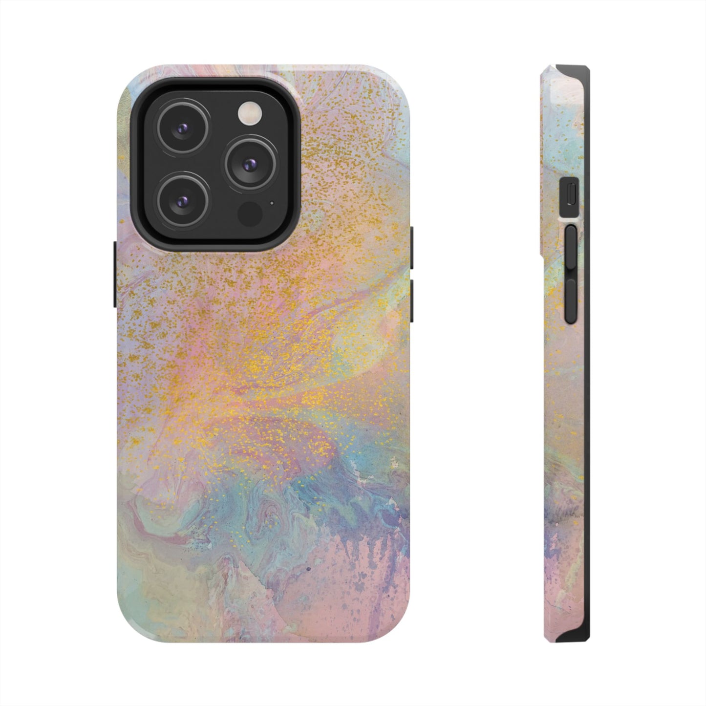 Phone Case - Pastel Rainbow & Gold Watercolor Design