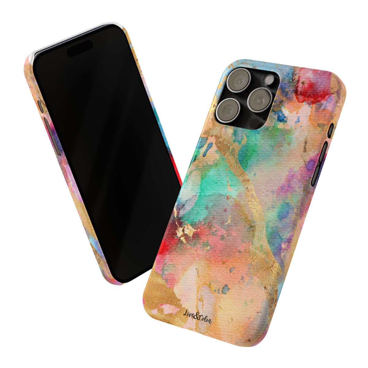 Pastel Rainbow & Gold Watercolor Slim Phone Case