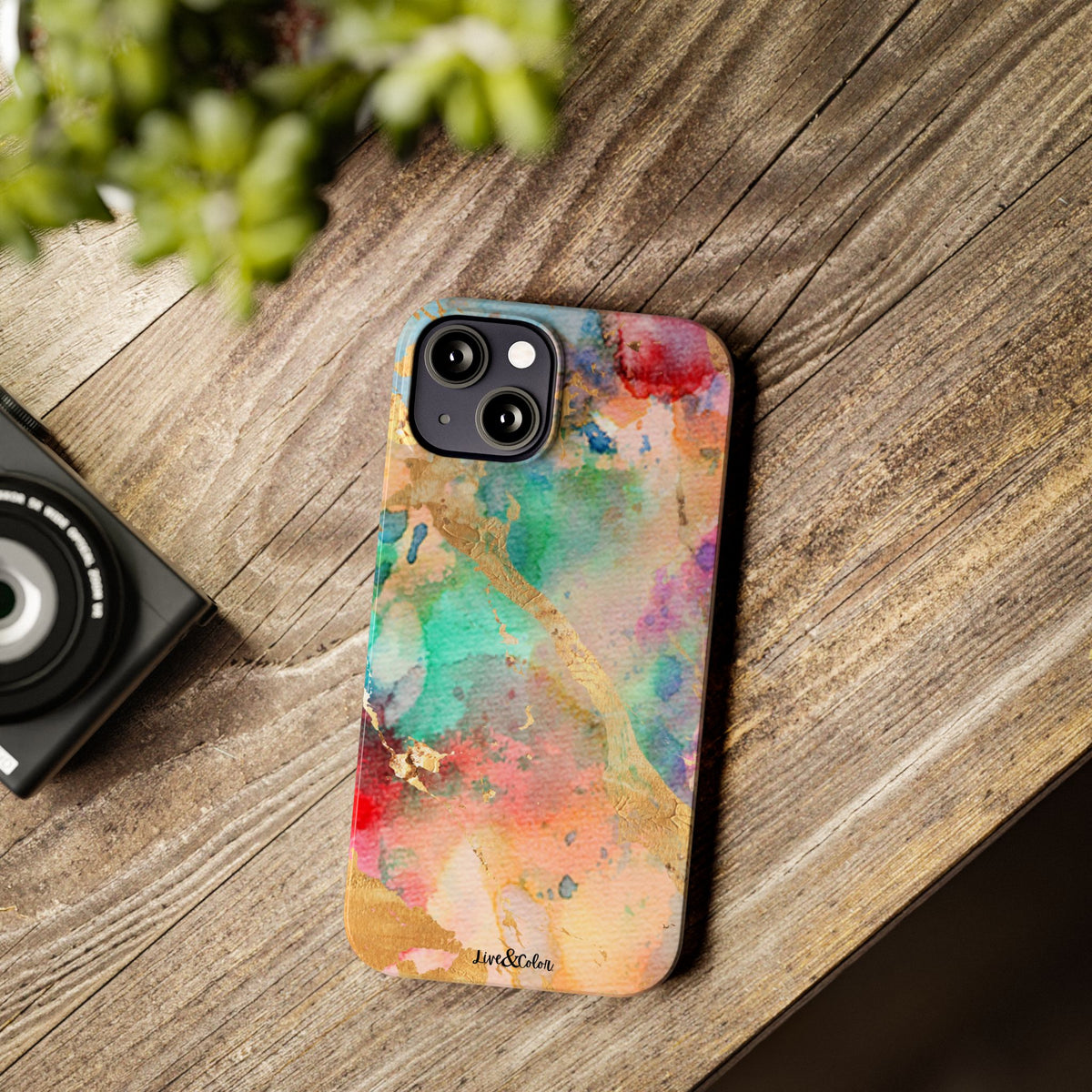 Pastel Rainbow & Gold Watercolor Slim Phone Case