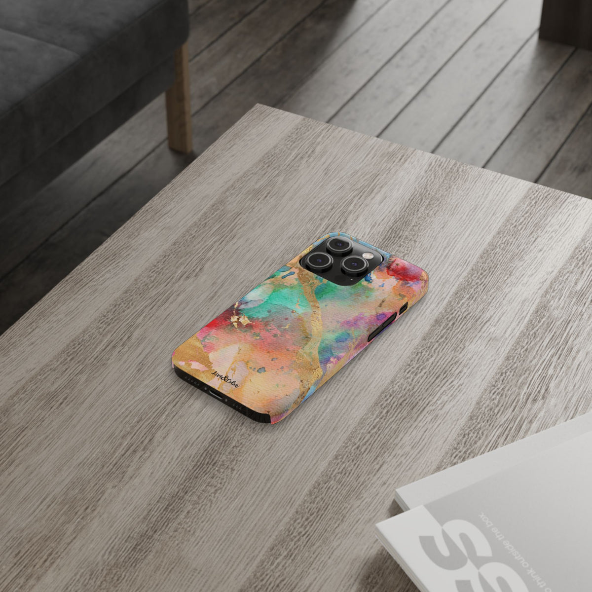 Pastel Rainbow & Gold Watercolor Slim Phone Case