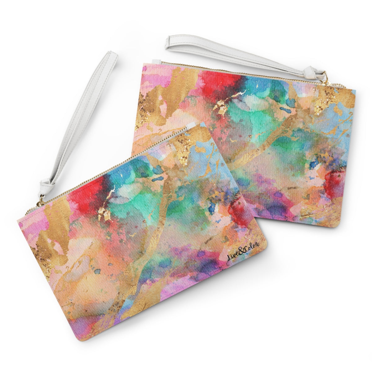 Watercolor & Gold Foil Stylish Clutch (Original) – Colorful Artistic Wristlet