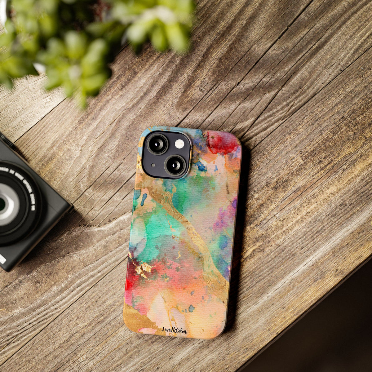 Pastel Rainbow & Gold Watercolor Slim Phone Case