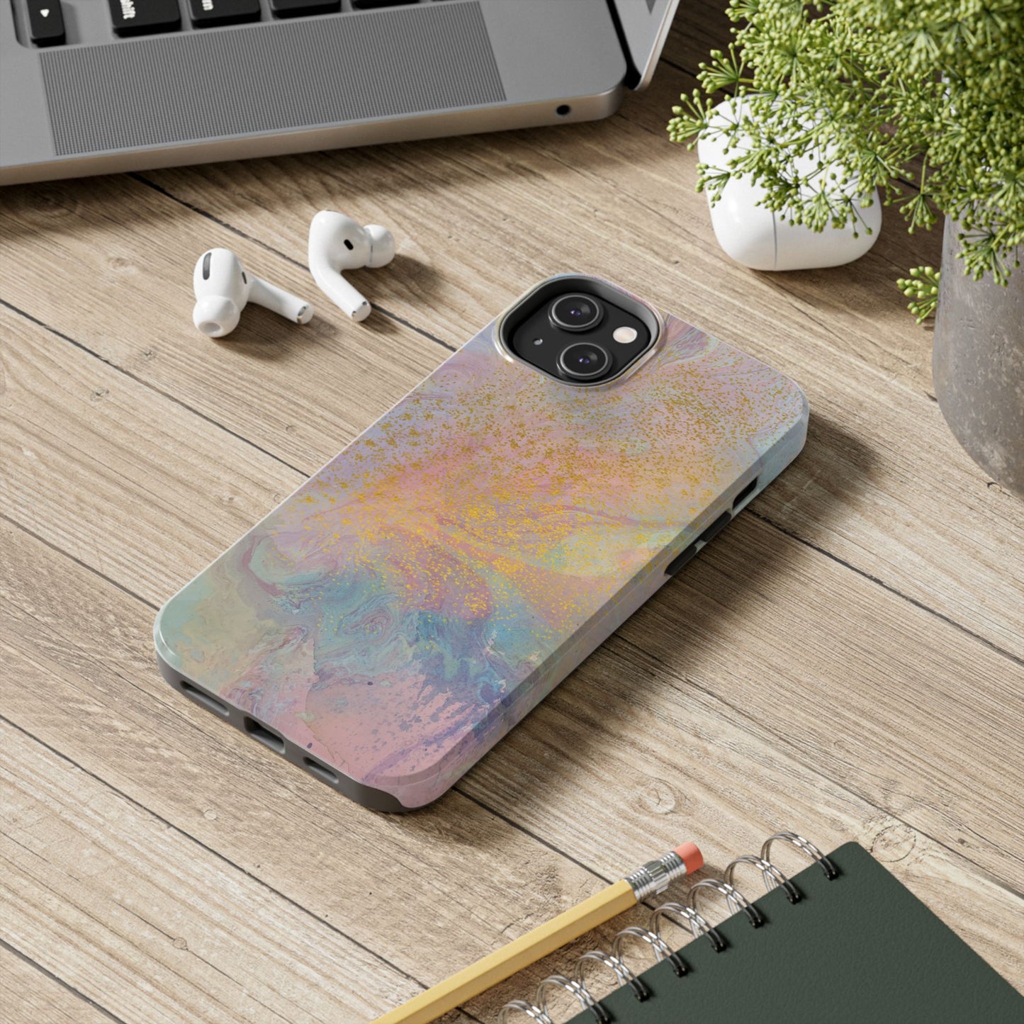 Phone Case - Pastel Rainbow & Gold Watercolor Design
