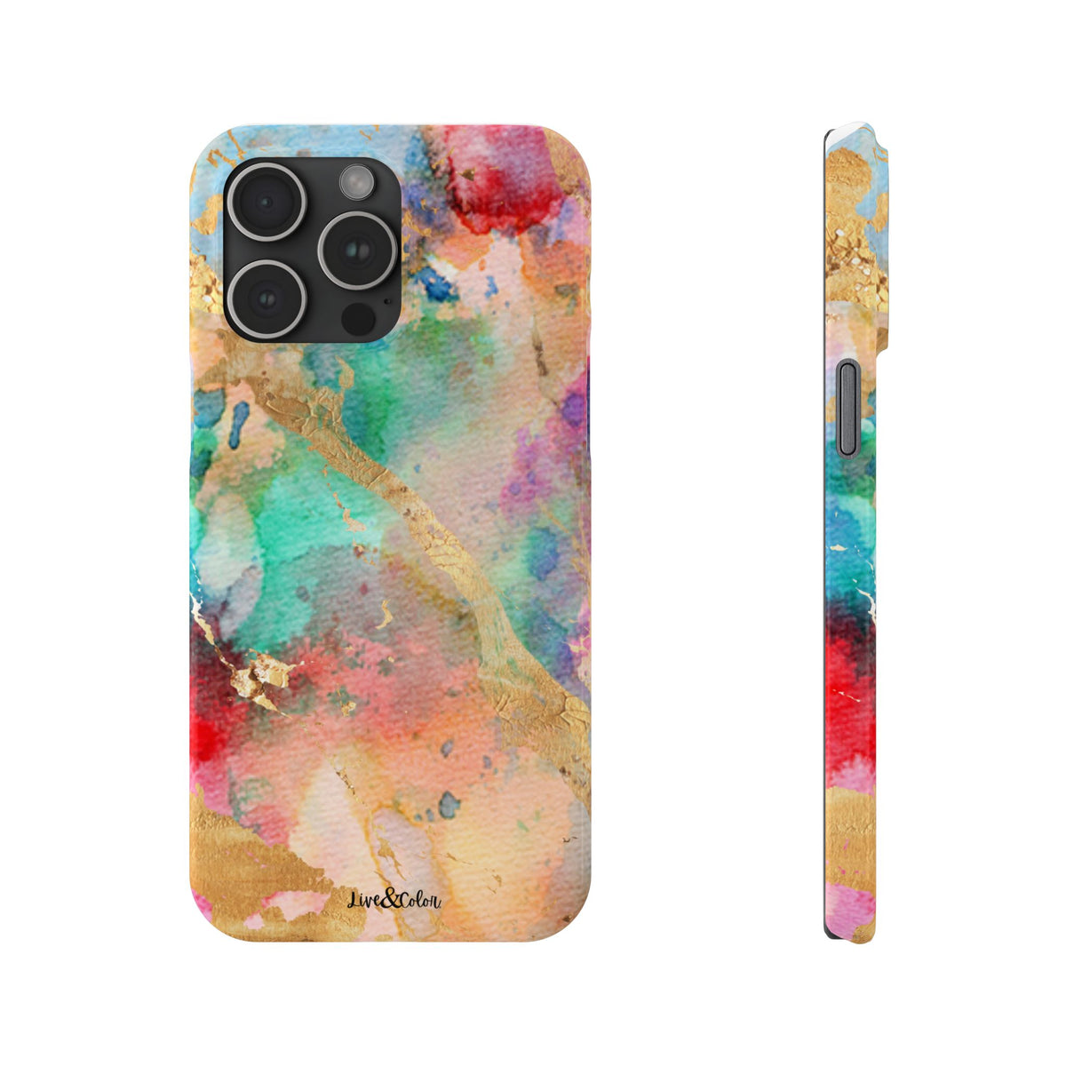 Pastel Rainbow & Gold Watercolor Slim Phone Case