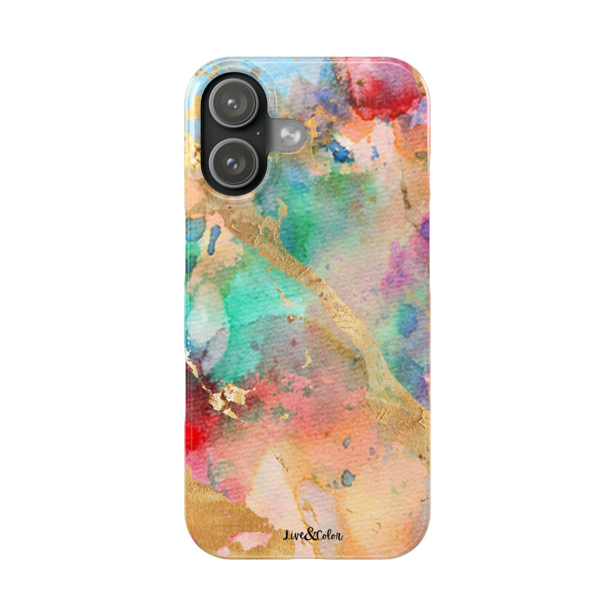Pastel Rainbow & Gold Watercolor Slim Phone Case