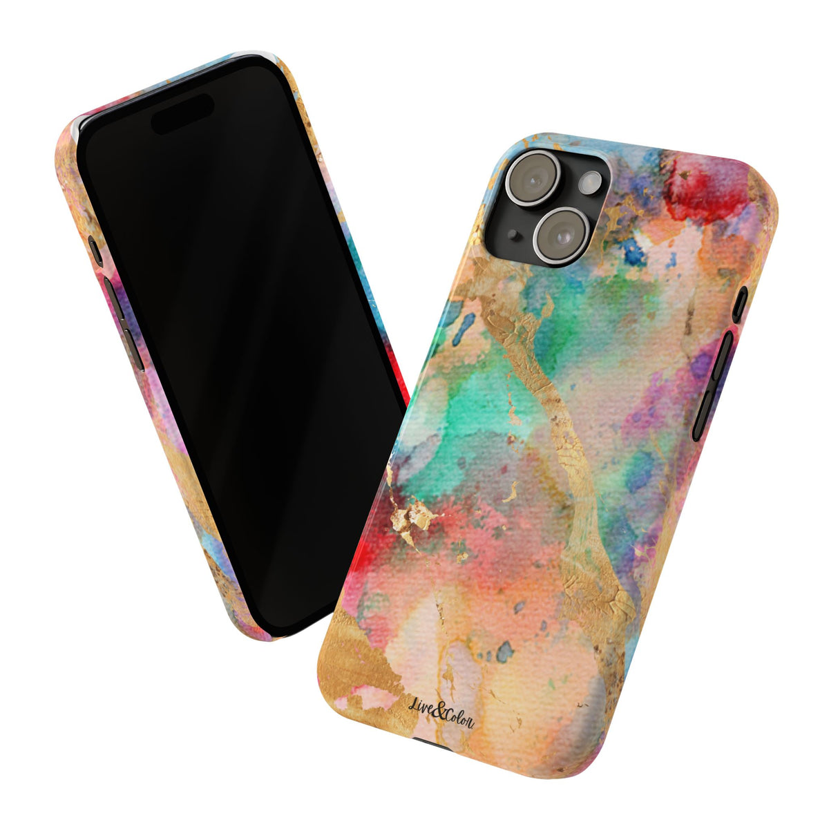 Pastel Rainbow & Gold Watercolor Slim Phone Case