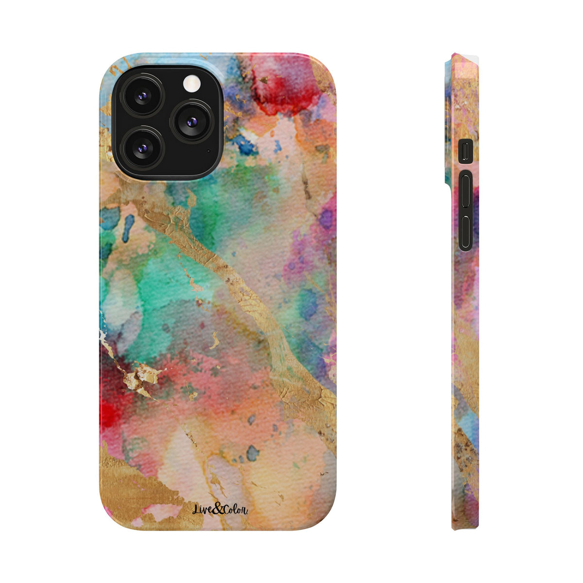 Pastel Rainbow & Gold Watercolor Slim Phone Case