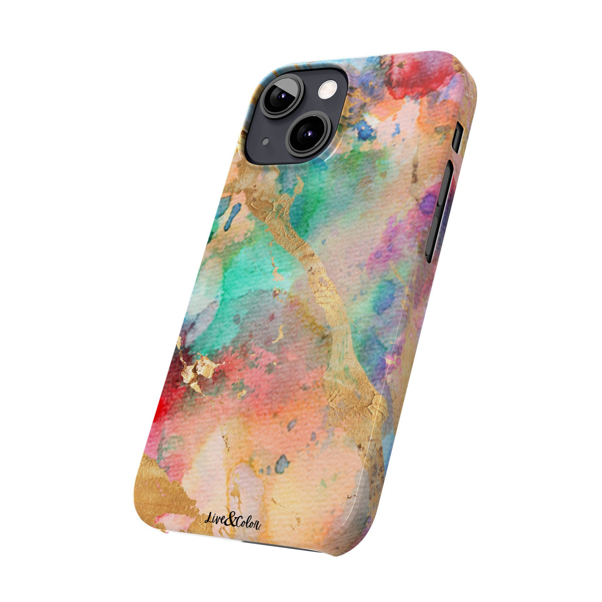 Pastel Rainbow & Gold Watercolor Slim Phone Case