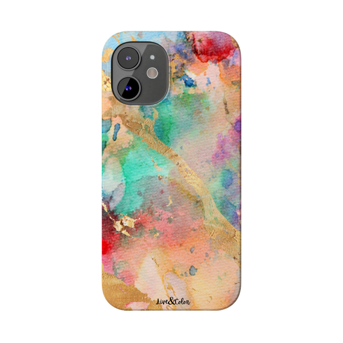 Pastel Rainbow & Gold Watercolor Slim Phone Case